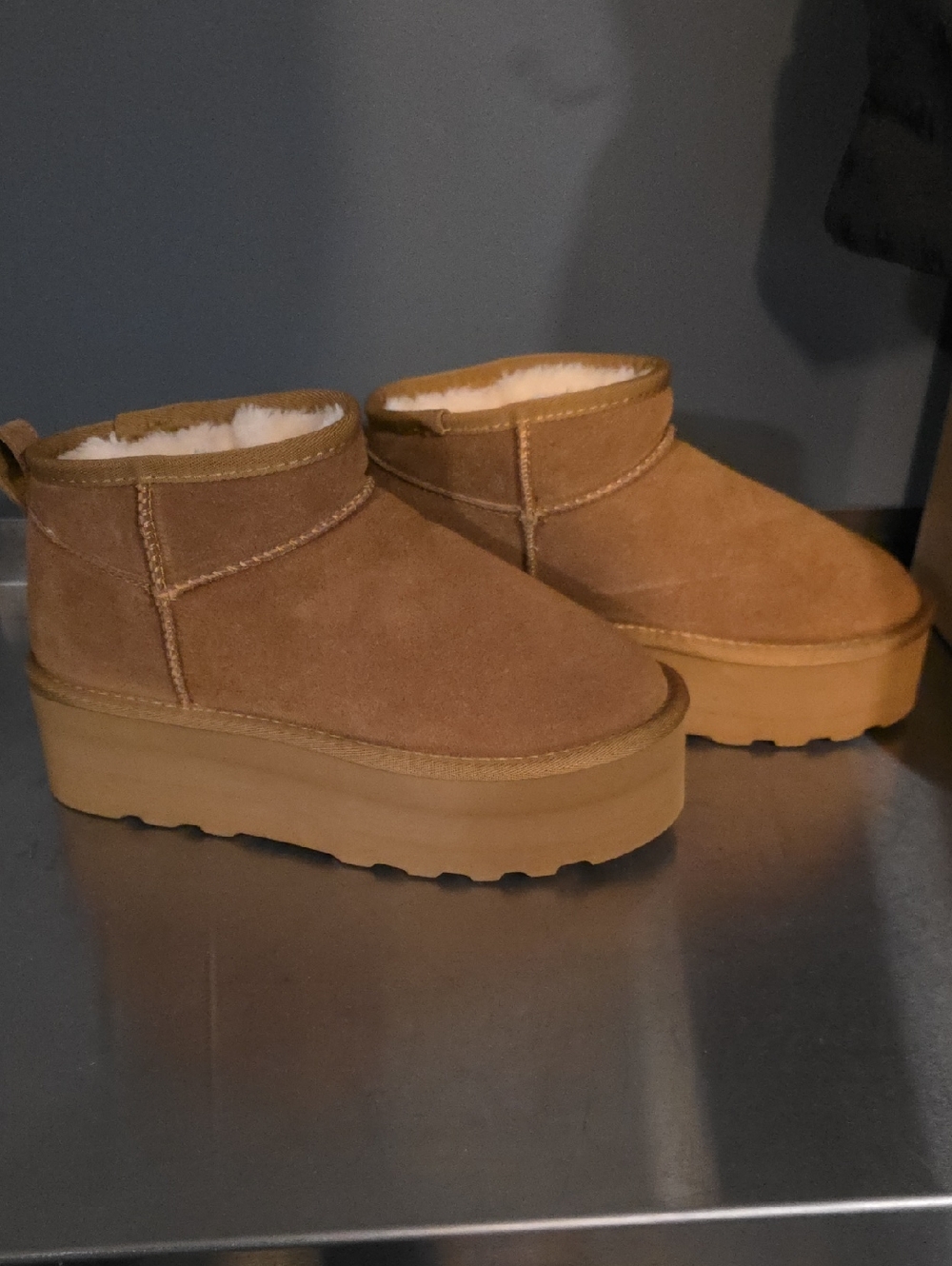 Cozy Platform Suede Ankle Boots in Tan
